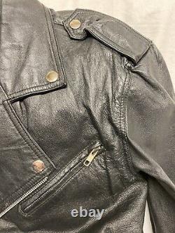 Vintage Women's Wilsons Black Leather Cropped Motorcycle Jacket Sz M Biker