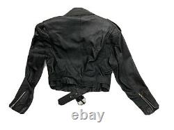 Vintage Women's Wilsons Black Leather Cropped Motorcycle Jacket Sz M Biker