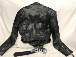 Vintage Women's Wilsons Black Leather Cropped Motorcycle Jacket Sz M Biker