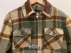 Vintage Woolrich Plaid Wool Shirt Jacket Sherpa Lined Leather Collar M USA