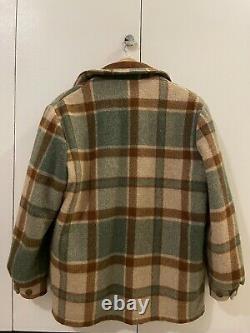 Vintage Woolrich Plaid Wool Shirt Jacket Sherpa Lined Leather Collar M USA