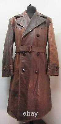 Vintage Ww1 Leather Motorcycle Aviator Officers Trench Jacket Size L Ace Patina