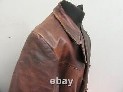 Vintage Ww1 Leather Motorcycle Aviator Officers Trench Jacket Size L Ace Patina