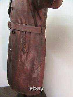 Vintage Ww1 Leather Motorcycle Aviator Officers Trench Jacket Size L Ace Patina