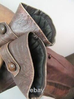 Vintage Ww1 Leather Motorcycle Aviator Officers Trench Jacket Size L Ace Patina