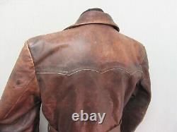 Vintage Ww1 Leather Motorcycle Aviator Officers Trench Jacket Size L Ace Patina