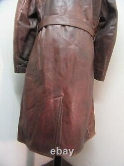 Vintage Ww1 Leather Motorcycle Aviator Officers Trench Jacket Size L Ace Patina