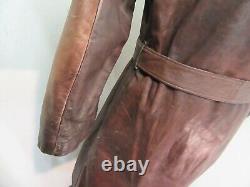 Vintage Ww1 Leather Motorcycle Aviator Officers Trench Jacket Size L Ace Patina