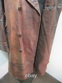 Vintage Ww1 Leather Motorcycle Aviator Officers Trench Jacket Size L Ace Patina