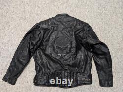 Vintage Y2K motorcycle jacket XL black leather SKULL padded CAFE RACER vented 46