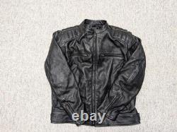 Vintage Y2K motorcycle jacket XL black leather SKULL padded CAFE RACER vented 46