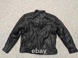 Vintage Y2K motorcycle jacket XL black leather SKULL padded CAFE RACER vented 46