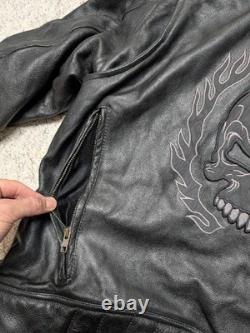 Vintage Y2K motorcycle jacket XL black leather SKULL padded CAFE RACER vented 46