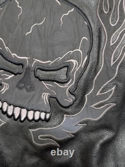 Vintage Y2K motorcycle jacket XL black leather SKULL padded CAFE RACER vented 46