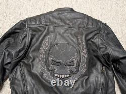 Vintage Y2K motorcycle jacket XL black leather SKULL padded CAFE RACER vented 46