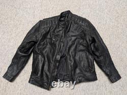 Vintage Y2K motorcycle jacket XL black leather SKULL padded CAFE RACER vented 46