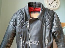 Vintage black leather biker cafe racer jacket-LARGE 44 UK-DISTRESSED-TT LEATHERS