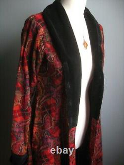 Vintage red DUSTER DRESS COAT 8 10 velvet boho victorian retro smoking jacket