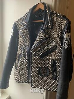 Vintage studded metal punk leather jacket