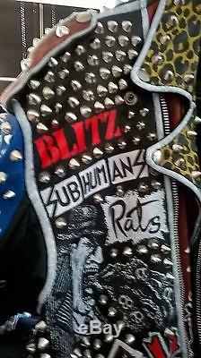 Vintage studded punk leather jacket casualities exploited misfits gbh size xl46