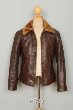 Vtg 1940s HORSEHIDE Half Belt Sports Leather Jacket Size Small
