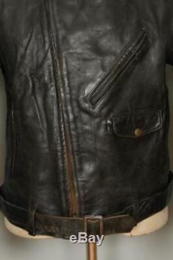 Vtg 1940s Horsehide D-POCKET Leather Motorcycle Sports Jacket Small/Medium
