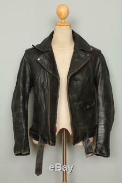 Vtg 1940s Horsehide D-POCKET Leather Motorcycle Sports Jacket Small/Medium