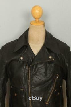 Vtg 1950s D-POCKET Black Leather Motorcycle Biker Jacket Medium