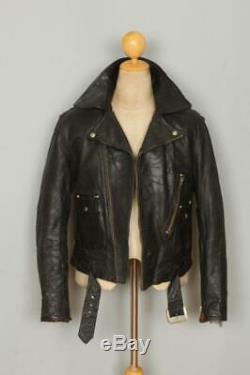 Vtg 1950s D-POCKET Black Leather Motorcycle Biker Jacket Medium