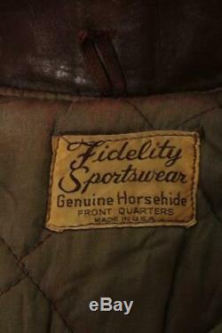 Vtg 1950s Fidelity HORSEHIDE Leather Flight Motorcycle Jacket L/XL