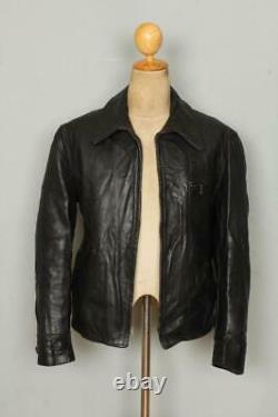 Vtg 1950s HORSEHIDE Half Belt Leather Sports Motorcycle Jacket Medium