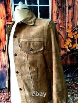 Vtg 1960`s Levi Big E Leather Stud Up Western Trucker Jacket 36 Slim 38ch