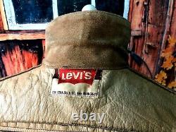Vtg 1960`s Levi Big E Leather Stud Up Western Trucker Jacket 36 Slim 38ch