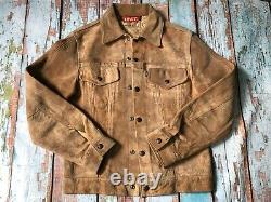 Vtg 1960`s Levi Big E Leather Stud Up Western Trucker Jacket 36 Slim 38ch