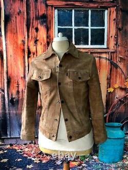 Vtg 1960`s Levi Big E Leather Stud Up Western Trucker Jacket 36 Slim 38ch