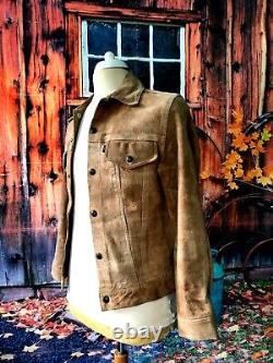 Vtg 1960`s Levi Big E Leather Stud Up Western Trucker Jacket 36 Slim 38ch