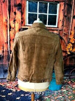 Vtg 1960`s Levi Big E Leather Stud Up Western Trucker Jacket 36 Slim 38ch