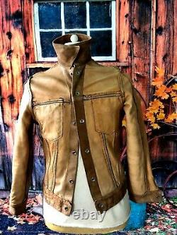 Vtg 1960`s Levi Big E Leather Stud Up Western Trucker Jacket 36 Slim 38ch