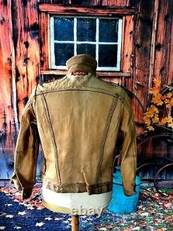 Vtg 1960`s Levi Big E Leather Stud Up Western Trucker Jacket 36 Slim 38ch