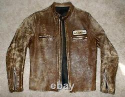 Vtg 50's-60's Brown HORSEHIDE Motorcycle CAFE RACER Leather JACKET Harley Patch