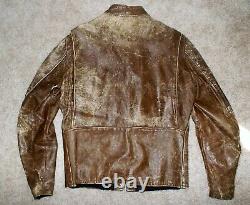 Vtg 50's-60's Brown HORSEHIDE Motorcycle CAFE RACER Leather JACKET Harley Patch