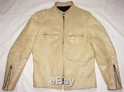 Vtg 60's BUCO J-100 Cafe Racer CREAM White Ivory LEATHER Motorcycle JACKET Sz 42