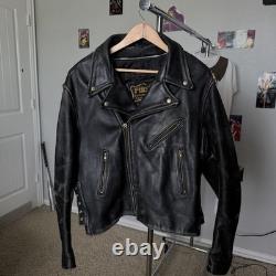 Vtg 90's Black BULLHIDE Motorcycle LEATHER JACKET Size L