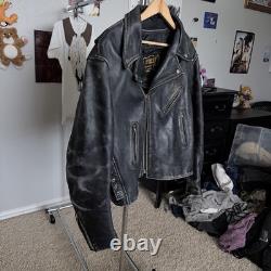Vtg 90's Black BULLHIDE Motorcycle LEATHER JACKET Size L
