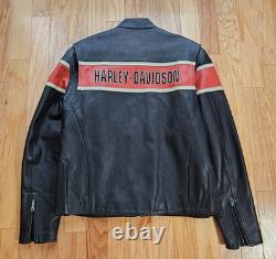 Vtg 90s Harley Davidson Victory Lane #1 Leather Jacket XL Black Orange Stripe