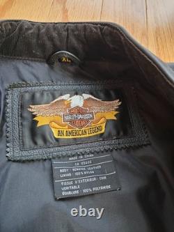 Vtg 90s Harley Davidson Victory Lane #1 Leather Jacket XL Black Orange Stripe