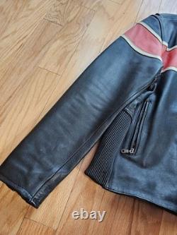 Vtg 90s Harley Davidson Victory Lane #1 Leather Jacket XL Black Orange Stripe