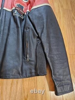 Vtg 90s Harley Davidson Victory Lane #1 Leather Jacket XL Black Orange Stripe