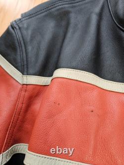 Vtg 90s Harley Davidson Victory Lane #1 Leather Jacket XL Black Orange Stripe