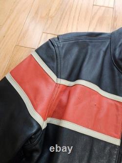 Vtg 90s Harley Davidson Victory Lane #1 Leather Jacket XL Black Orange Stripe